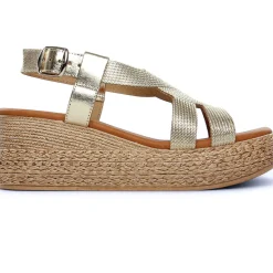 Espadrilles Compensées Eva Frutos 3708 Or Cuerda