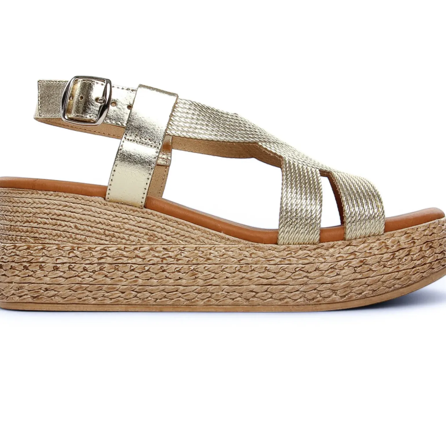 Espadrilles Compensées Eva Frutos 3708 Or Cuerda