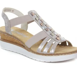 Sandales Compensées Rieker V3822-90 Rose Metallic