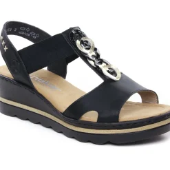 Nu-Pieds Compensés Rieker 67498-00 Black Lightgold