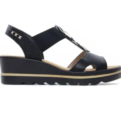 Nu-Pieds Compensés Rieker 67498-00 Black Lightgold