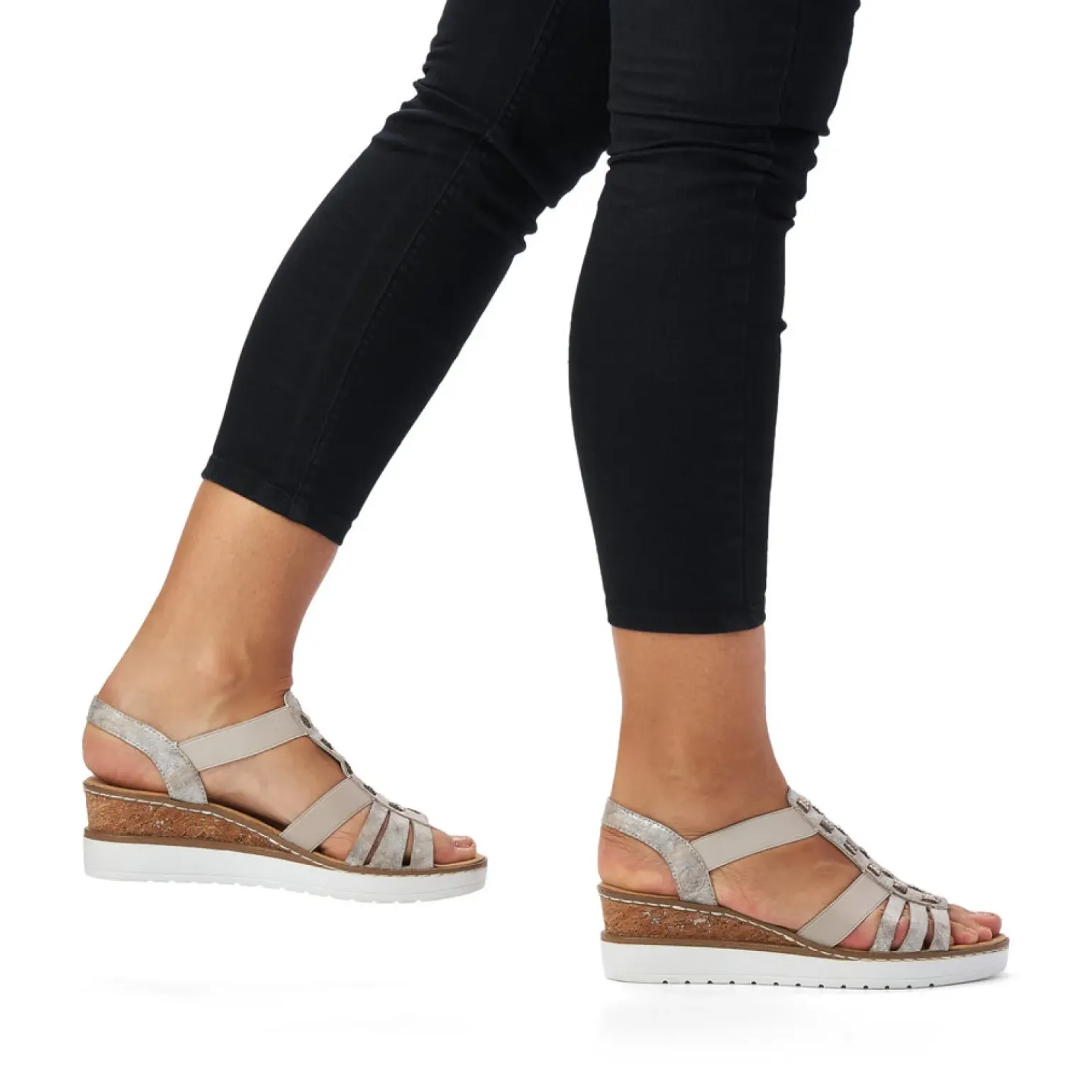 Sandales Compensées Rieker V3822-90 Rose Metallic