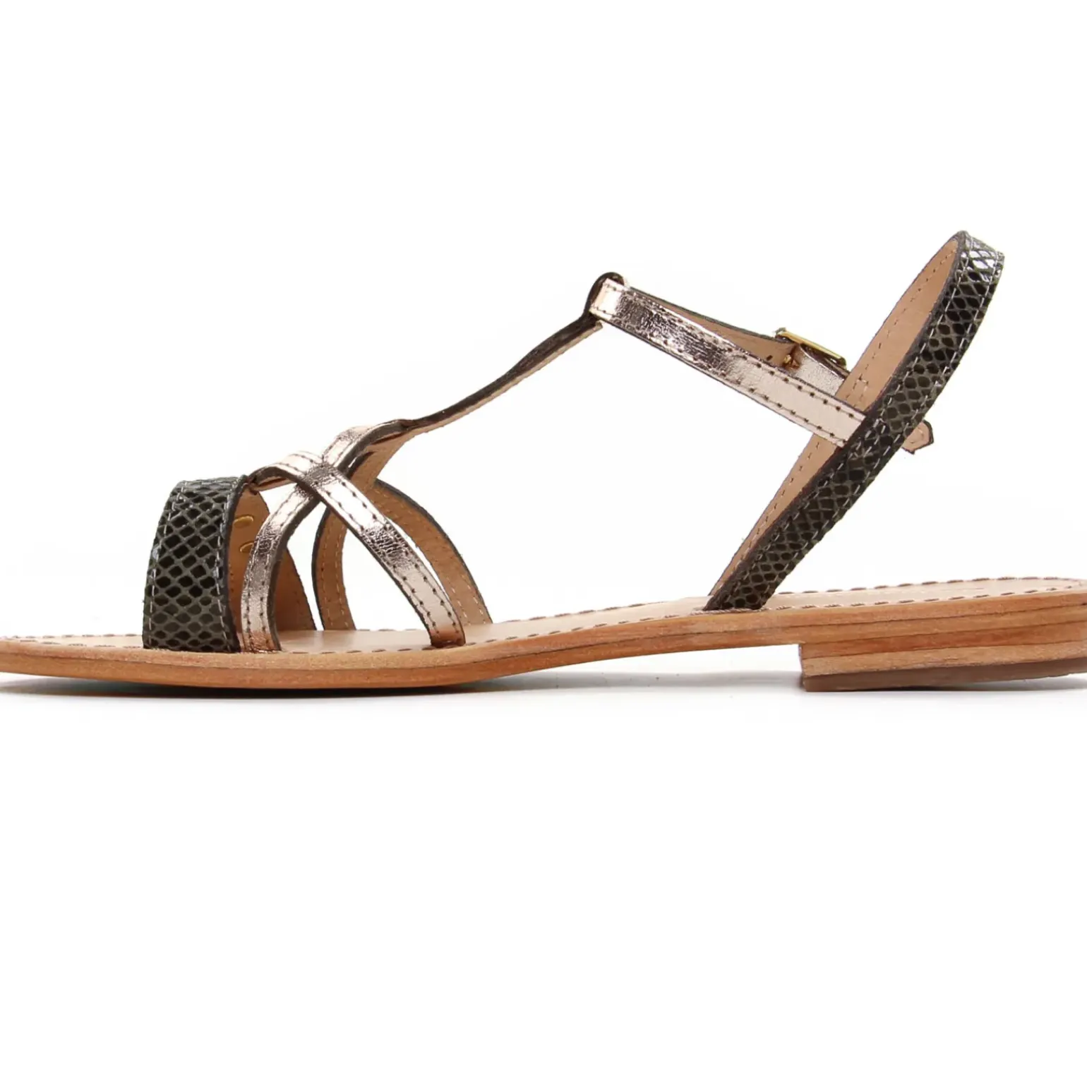 Sandales Plates Les Tropeziennes Hironela Kaki Or